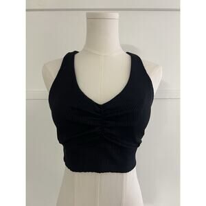 Year Of Ours Ribbed Crop Top Size M Black USA Made Activewear Athletic Gym Yoga